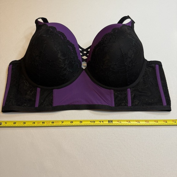 Torrid XO Plunge Push-Up‎ Bra Purple & Black Lace Full Support Closure 44DD NWT - Picture 9 of 12